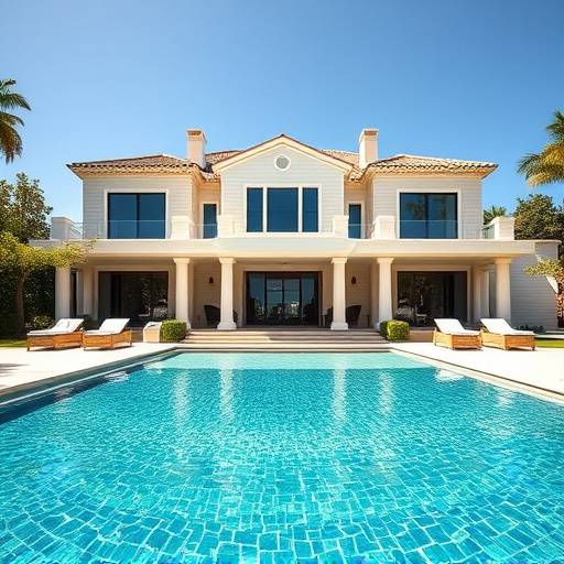 Fachada de una villa de lujo con piscina en Marbella